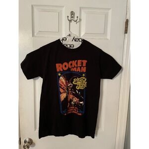 Elton John Rocket Man T-shirt‎ Men's Medium Black Graphic Tee 100% Cotton